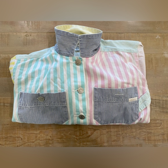 Tangiers Pastel striped 90s multicolor denim jeans jacket unisex - Picture 14 of 14